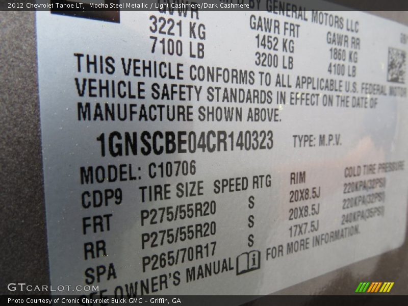 Mocha Steel Metallic / Light Cashmere/Dark Cashmere 2012 Chevrolet Tahoe LT