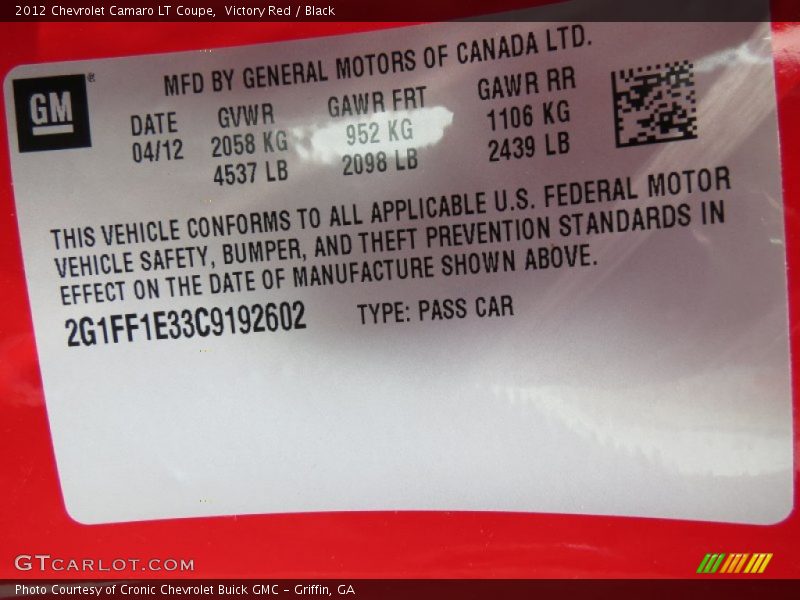 Victory Red / Black 2012 Chevrolet Camaro LT Coupe