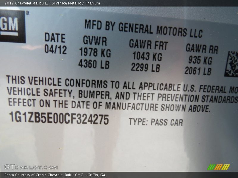 Silver Ice Metallic / Titanium 2012 Chevrolet Malibu LS