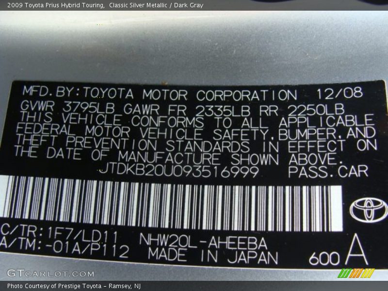 Classic Silver Metallic / Dark Gray 2009 Toyota Prius Hybrid Touring
