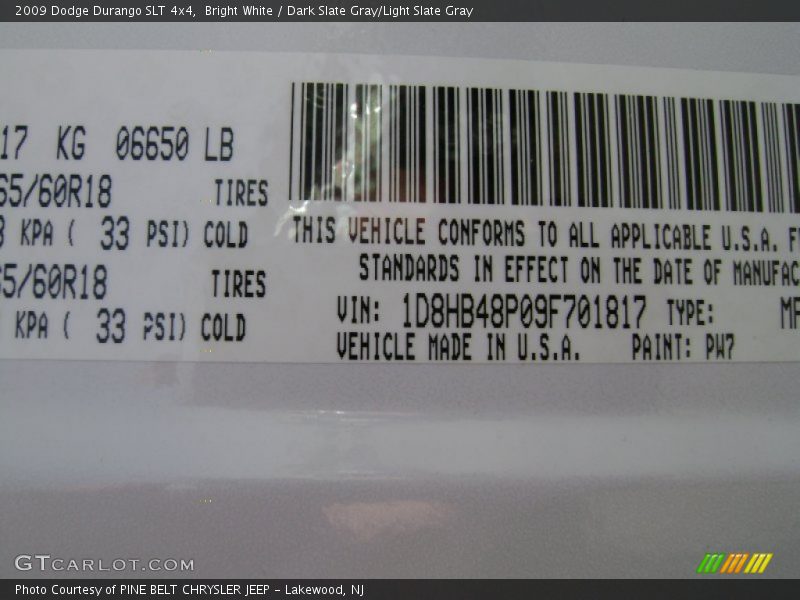 Bright White / Dark Slate Gray/Light Slate Gray 2009 Dodge Durango SLT 4x4