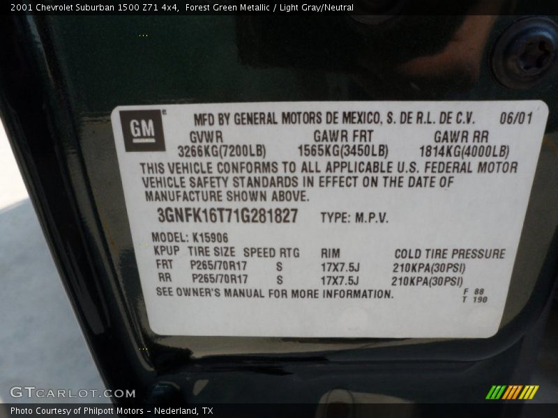 Forest Green Metallic / Light Gray/Neutral 2001 Chevrolet Suburban 1500 Z71 4x4