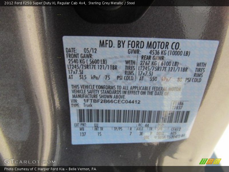 Sterling Grey Metallic / Steel 2012 Ford F250 Super Duty XL Regular Cab 4x4