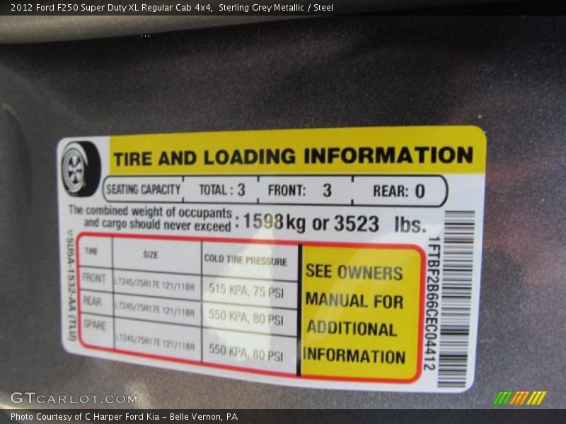 Sterling Grey Metallic / Steel 2012 Ford F250 Super Duty XL Regular Cab 4x4