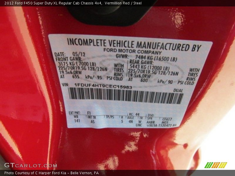 Vermillion Red / Steel 2012 Ford F450 Super Duty XL Regular Cab Chassis 4x4