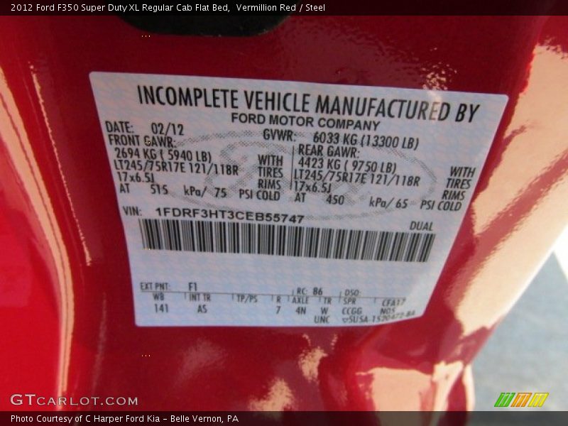 Vermillion Red / Steel 2012 Ford F350 Super Duty XL Regular Cab Flat Bed