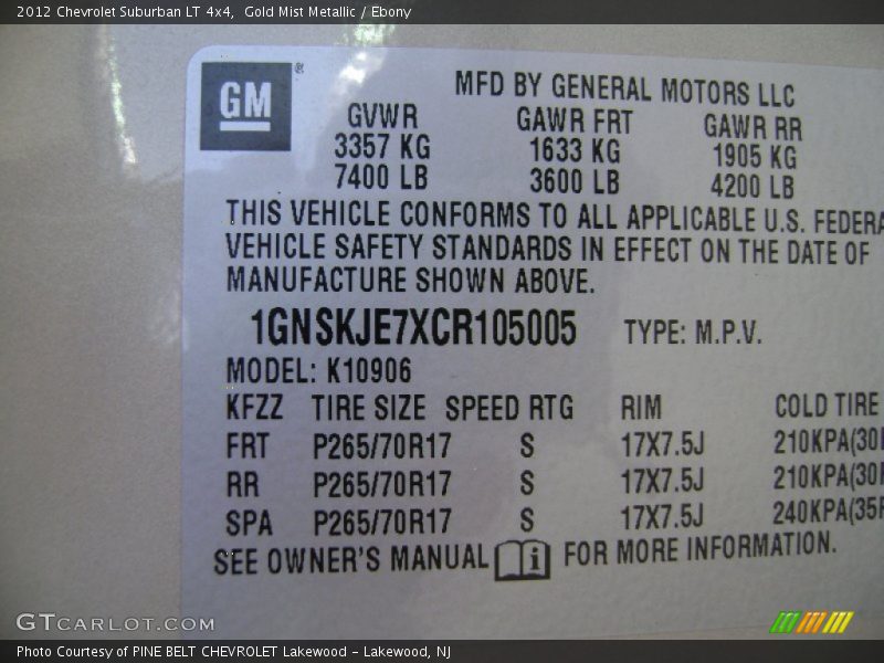 Gold Mist Metallic / Ebony 2012 Chevrolet Suburban LT 4x4