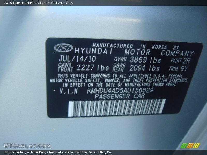 Quicksilver / Gray 2010 Hyundai Elantra GLS