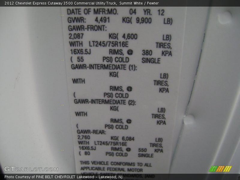 Summit White / Pewter 2012 Chevrolet Express Cutaway 3500 Commercial Utility Truck