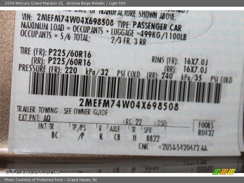 Arizona Beige Metallic / Light Flint 2004 Mercury Grand Marquis GS