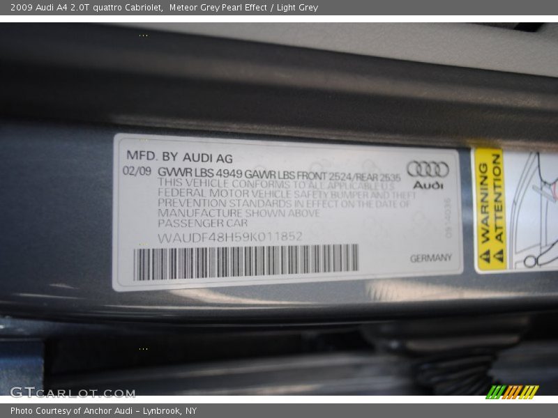 Meteor Grey Pearl Effect / Light Grey 2009 Audi A4 2.0T quattro Cabriolet