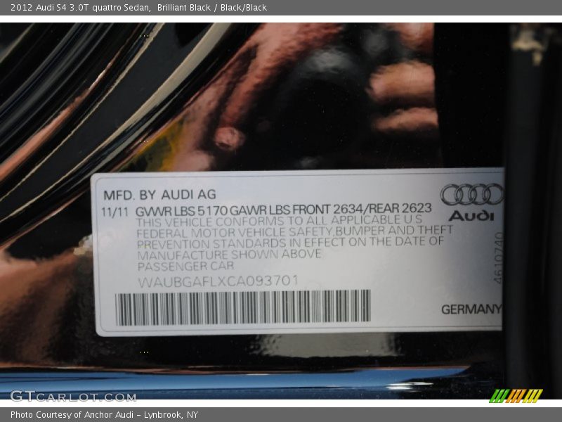 Brilliant Black / Black/Black 2012 Audi S4 3.0T quattro Sedan