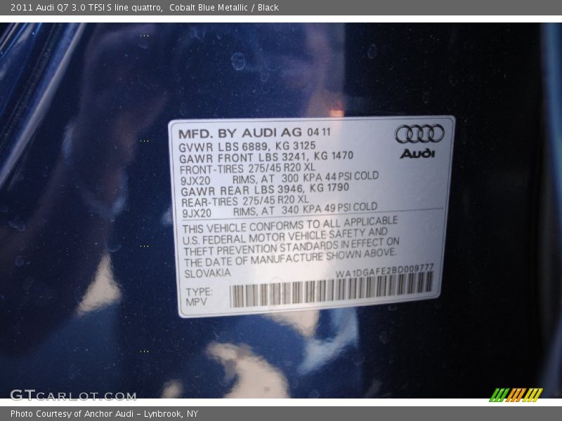 Cobalt Blue Metallic / Black 2011 Audi Q7 3.0 TFSI S line quattro