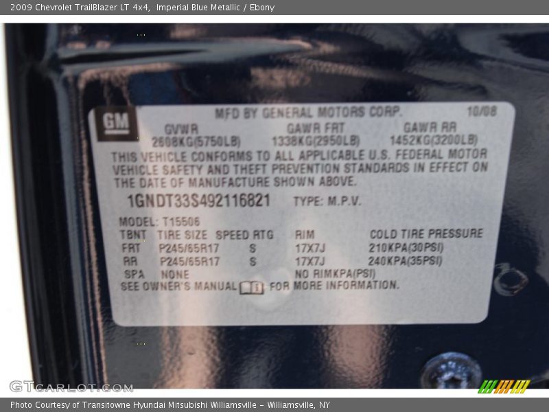 Imperial Blue Metallic / Ebony 2009 Chevrolet TrailBlazer LT 4x4