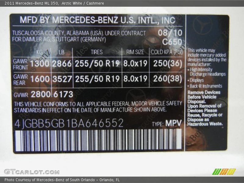 Arctic White / Cashmere 2011 Mercedes-Benz ML 350