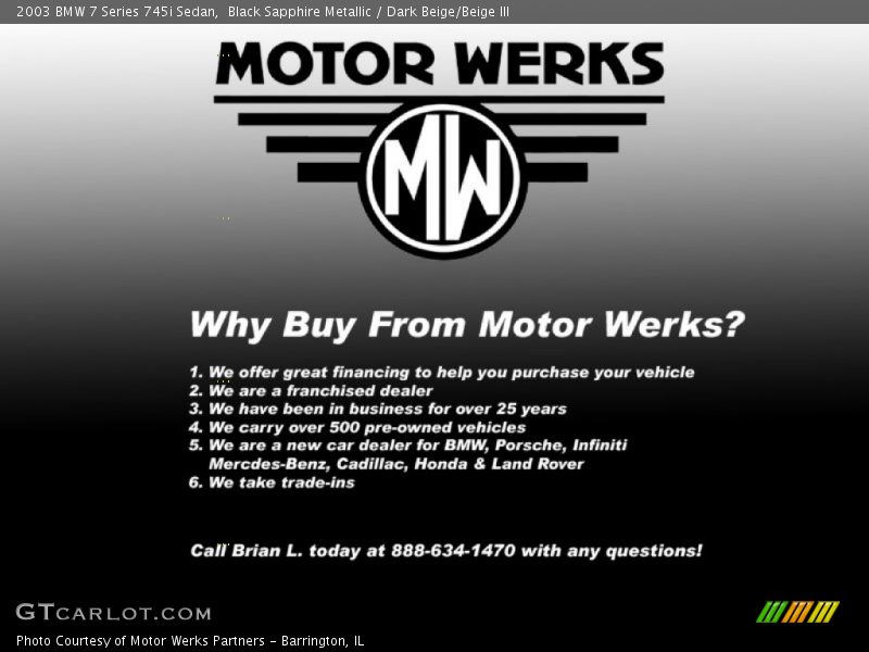 Black Sapphire Metallic / Dark Beige/Beige III 2003 BMW 7 Series 745i Sedan