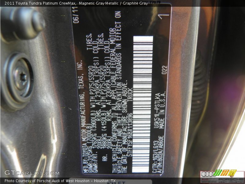 Magnetic Gray Metallic / Graphite Gray 2011 Toyota Tundra Platinum CrewMax