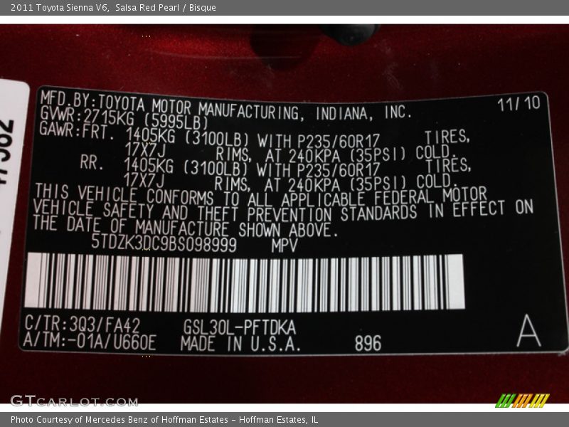 Salsa Red Pearl / Bisque 2011 Toyota Sienna V6