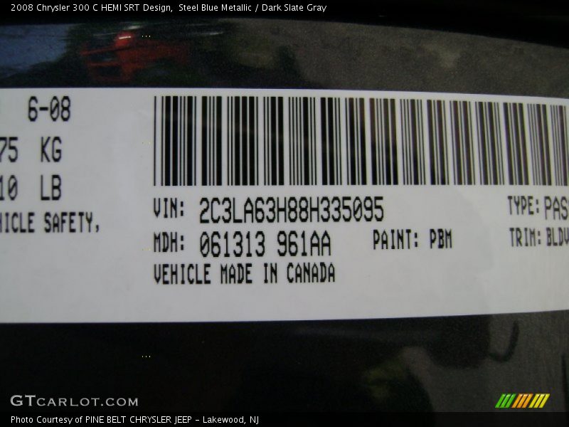2008 300 C HEMI SRT Design Steel Blue Metallic Color Code PBM