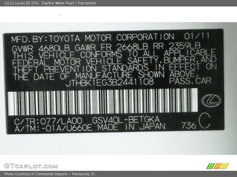 Starfire White Pearl / Parchment 2011 Lexus ES 350
