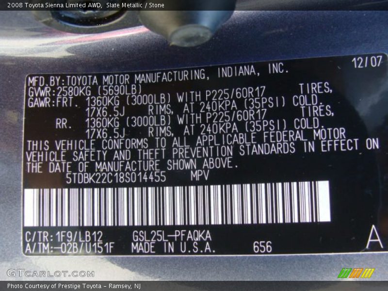 Slate Metallic / Stone 2008 Toyota Sienna Limited AWD