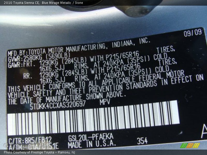 Blue Mirage Metallic / Stone 2010 Toyota Sienna CE