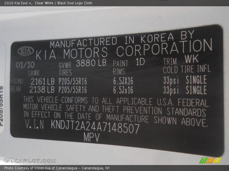 Clear White / Black Soul Logo Cloth 2010 Kia Soul +
