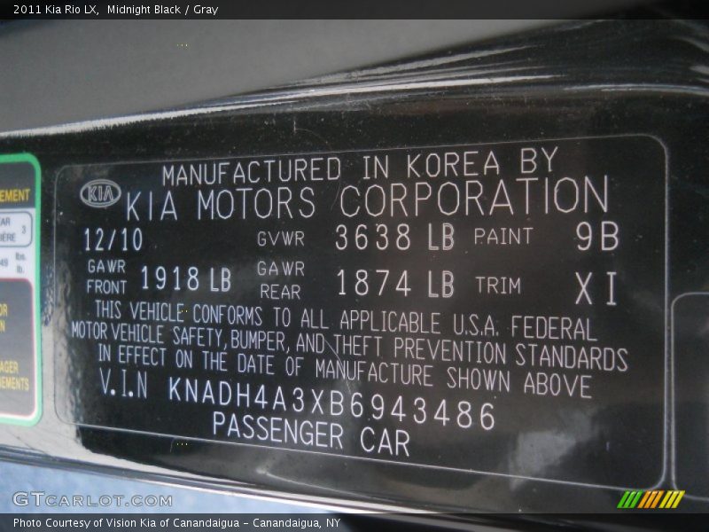 Midnight Black / Gray 2011 Kia Rio LX