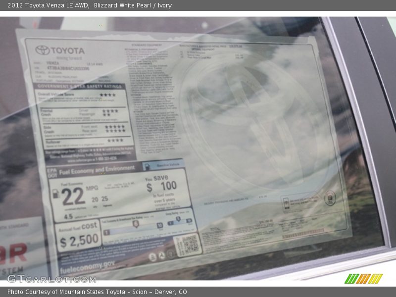 Blizzard White Pearl / Ivory 2012 Toyota Venza LE AWD