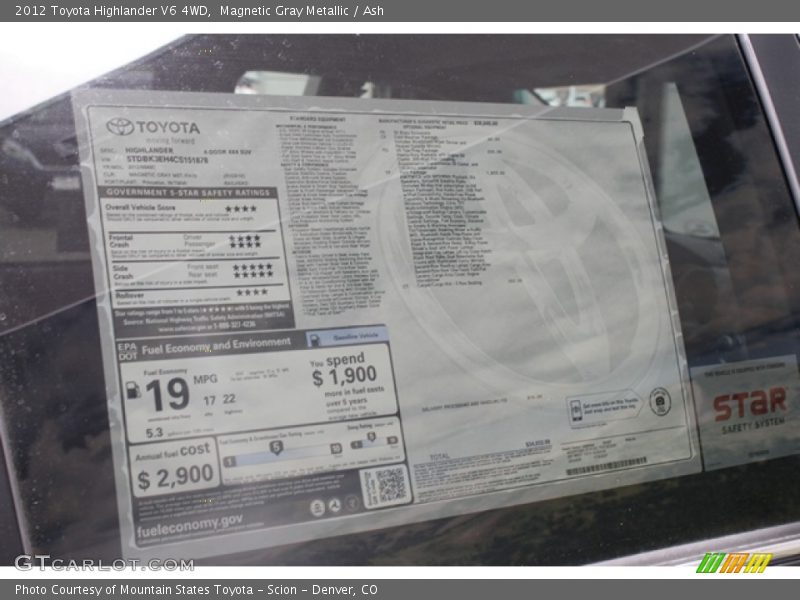 Magnetic Gray Metallic / Ash 2012 Toyota Highlander V6 4WD