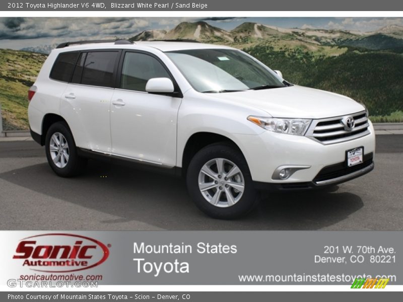 Blizzard White Pearl / Sand Beige 2012 Toyota Highlander V6 4WD