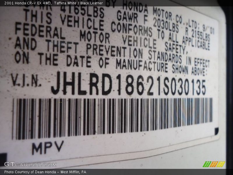 Taffeta White / Black Leather 2001 Honda CR-V EX 4WD