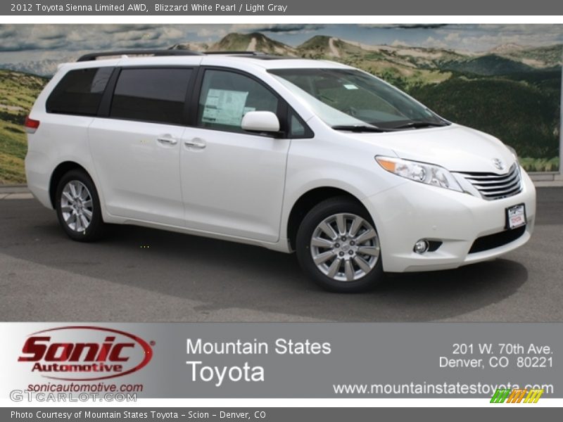 Blizzard White Pearl / Light Gray 2012 Toyota Sienna Limited AWD