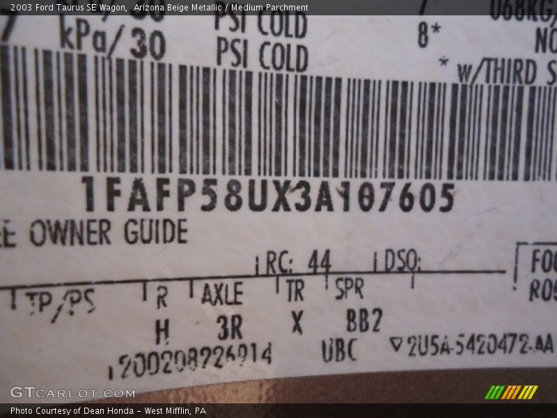 Arizona Beige Metallic / Medium Parchment 2003 Ford Taurus SE Wagon