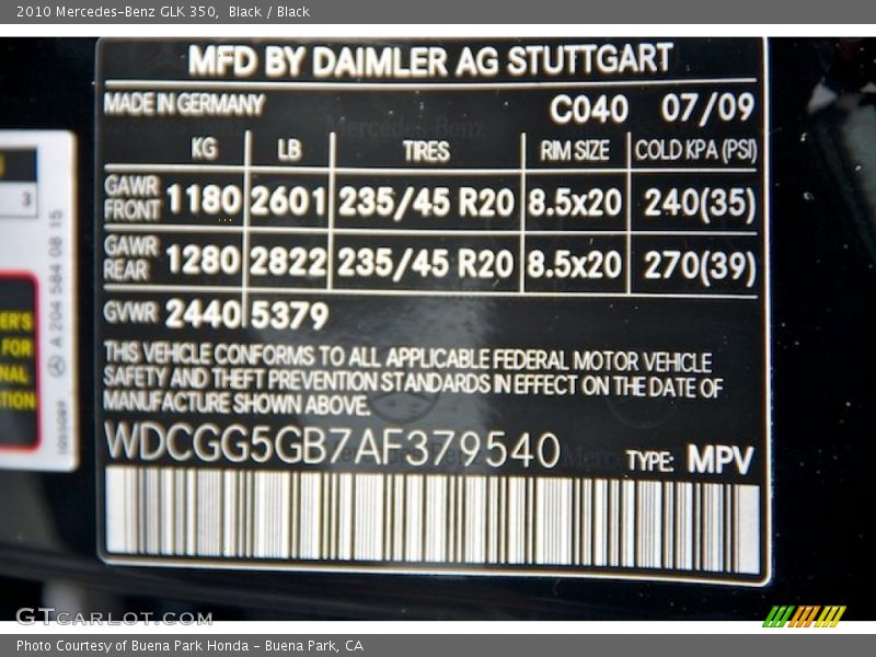 Black / Black 2010 Mercedes-Benz GLK 350