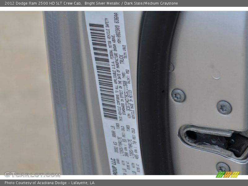 Bright Silver Metallic / Dark Slate/Medium Graystone 2012 Dodge Ram 2500 HD SLT Crew Cab