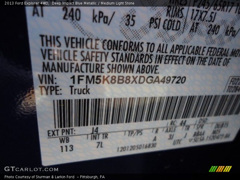 Deep Impact Blue Metallic / Medium Light Stone 2013 Ford Explorer 4WD