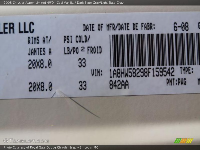 Cool Vanilla / Dark Slate Gray/Light Slate Gray 2008 Chrysler Aspen Limited 4WD