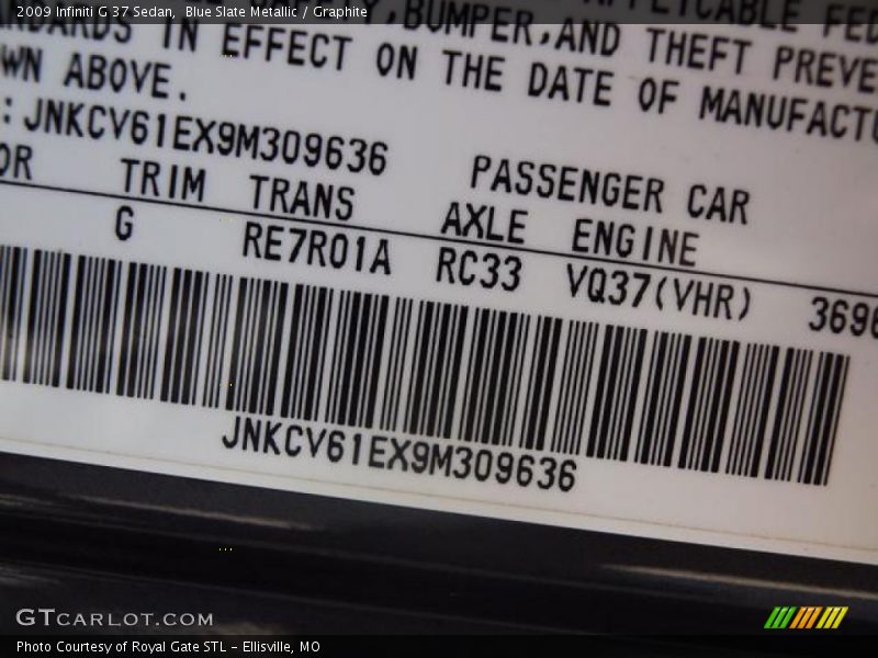 Blue Slate Metallic / Graphite 2009 Infiniti G 37 Sedan
