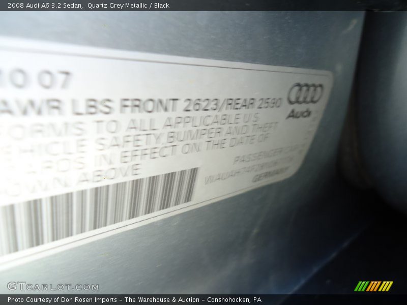 Quartz Grey Metallic / Black 2008 Audi A6 3.2 Sedan