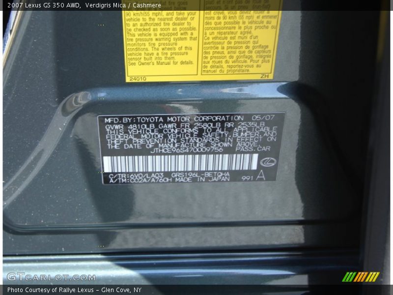2007 GS 350 AWD Verdigris Mica Color Code 6V0