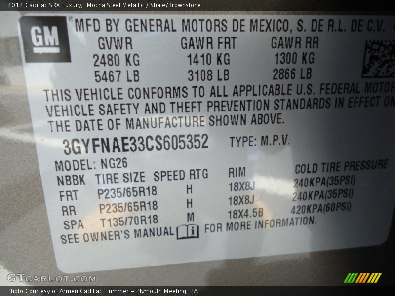 Mocha Steel Metallic / Shale/Brownstone 2012 Cadillac SRX Luxury