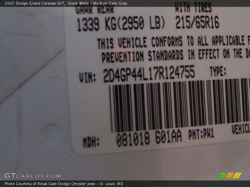Stone White / Medium Slate Gray 2007 Dodge Grand Caravan SXT