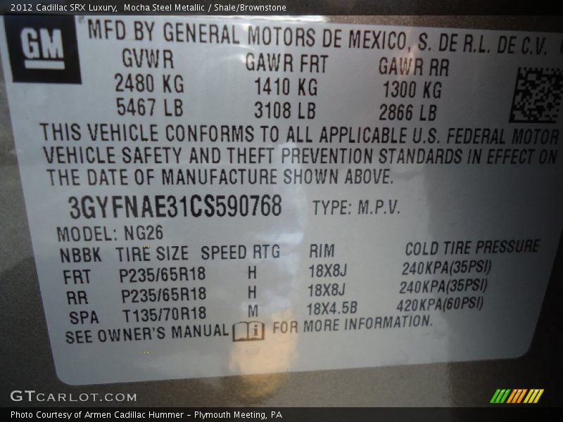 Mocha Steel Metallic / Shale/Brownstone 2012 Cadillac SRX Luxury