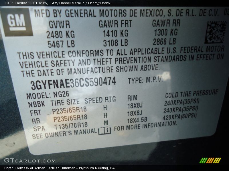 Gray Flannel Metallic / Ebony/Ebony 2012 Cadillac SRX Luxury