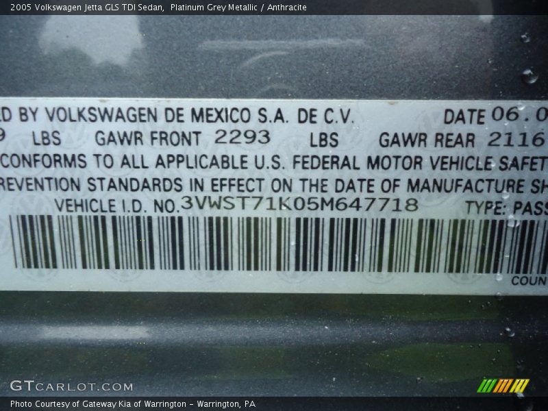 Platinum Grey Metallic / Anthracite 2005 Volkswagen Jetta GLS TDI Sedan