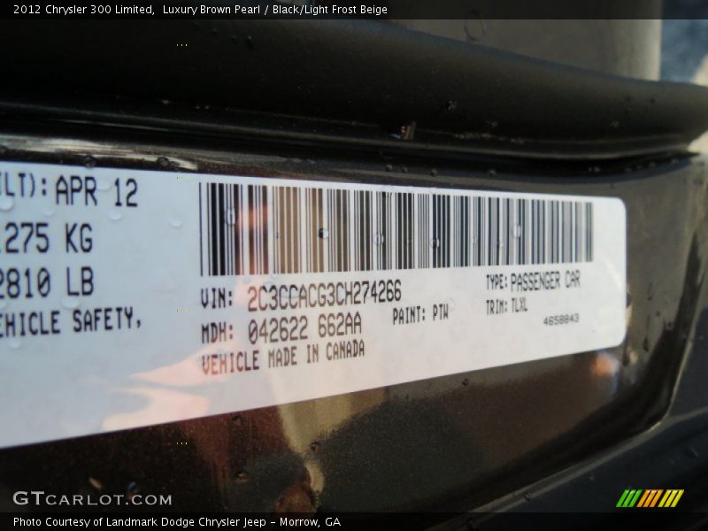 Luxury Brown Pearl / Black/Light Frost Beige 2012 Chrysler 300 Limited
