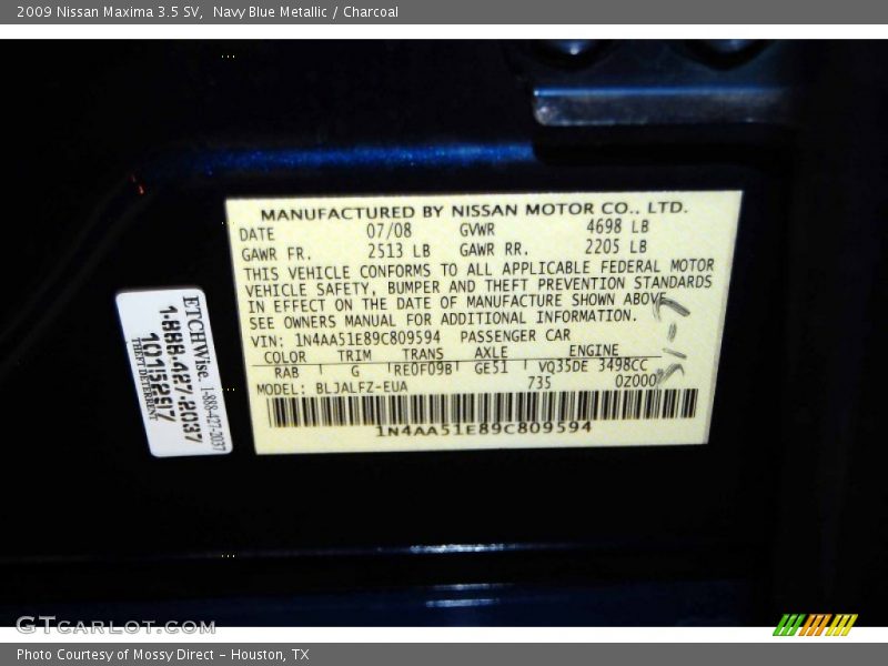 Navy Blue Metallic / Charcoal 2009 Nissan Maxima 3.5 SV