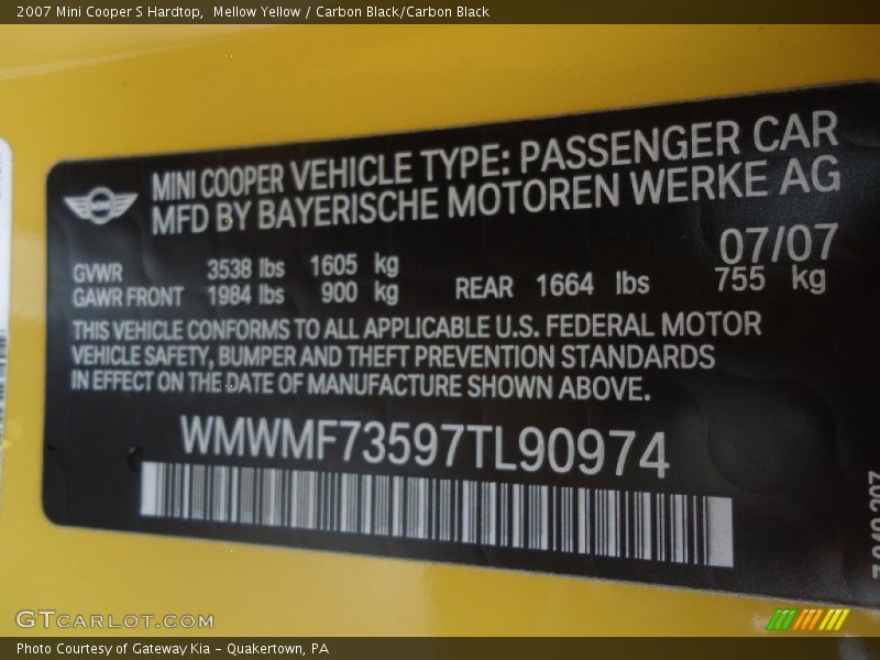 Mellow Yellow / Carbon Black/Carbon Black 2007 Mini Cooper S Hardtop
