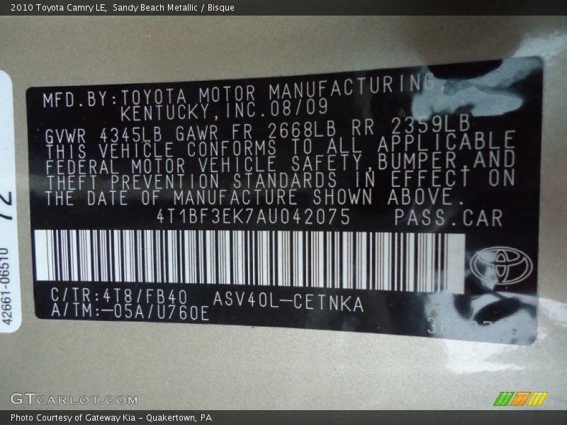 Sandy Beach Metallic / Bisque 2010 Toyota Camry LE